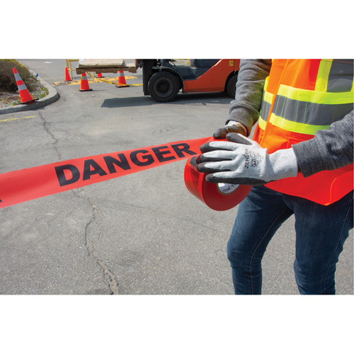 "Danger" Barricade Tape, Bilingual, 3" W x 1000' L, 1.5 mils, Black on Red D. Morneault & Fils