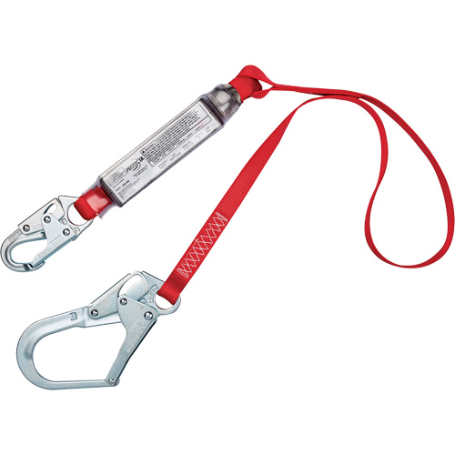 Shock-Absorbing Lanyard, 4', Snap Hook Center, Rebar Hook Leg Ends, Polyester D. Morneault & Fils