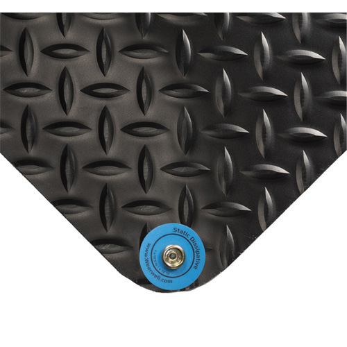Tapis conducteur d'&eacute;lectricit&eacute; no 786, 4' la x 10' lo x 15/16" &eacute;p, PVC, Losange, Noir D. Morneault & Fils