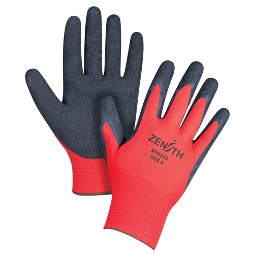 Gants enduits &agrave; prise cr&ecirc;p&eacute;e noir & rouge, 9/Grand, R&ecirc;vetement Latex de caoutchouc, Calibre 13, Enveloppe en Polyester D. Morneault & Fils