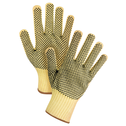 Gants tricot&eacute;s deux c&ocirc;t&eacute;s, sans couture, &agrave; pois, Taille Grand/9, Calibre 7, Rev&ecirc;tement PVC, Enveloppe en Kevlar, ASTM ANSI niveau A2/EN 388 niveau 3 D. Morneault & Fils