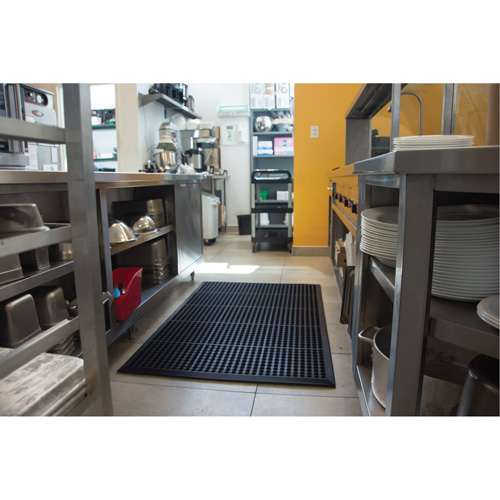 Tapis antifatigue, &agrave; fentes, 3' x 5' x 7/8", Noir, Caoutchouc naturel D. Morneault & Fils