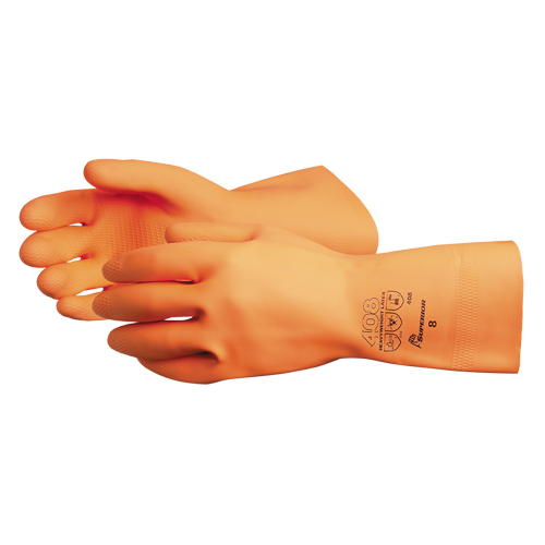 408 Heavyweight Gloves, Size Small/7, 13" L, Latex, Flock-Lined Inner Lining, 30-mil D. Morneault & Fils