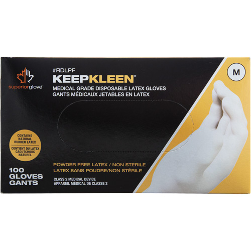 KeepKleen&reg; Disposable Medical Exam Grade Gloves, Large, Latex, 5-mil, Powder-Free, White, Class 2 D. Morneault & Fils