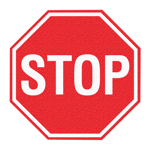 Panneau de signalisation au sol  Stop , Adh&eacute;sif, Anglais avec pictogramme D. Morneault & Fils