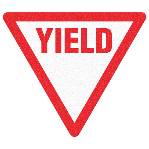 Panneau de signalisation au sol  Yield , Adh&eacute;sif, Anglais avec pictogramme D. Morneault & Fils