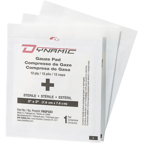 Gaze Dynamic, Tampon, 3" lo x 3" la, St&eacute;rile, Dispositif m&eacute;dical Classe 1 D. Morneault & Fils