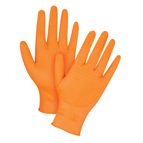 Gants de poids lourd Gripper, Grand, Nitrile, 7 mils, Sans poudre, Orange D. Morneault & Fils