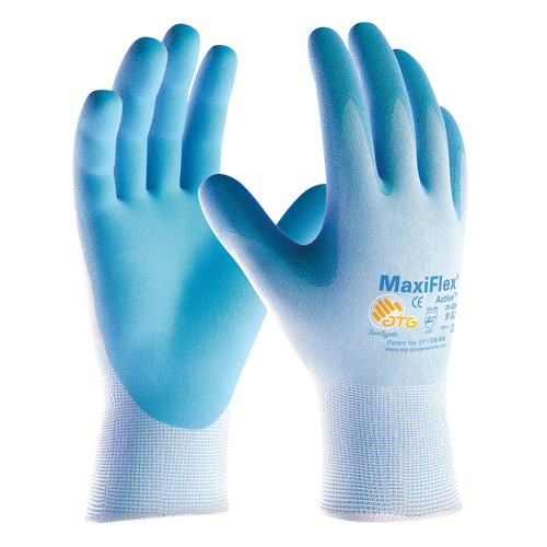 Gants enduits ultra l&eacute;gers MaxiFlex ATG, 6/T-petit, R&ecirc;vetement Mousse de nitrile, Calibre 15, Enveloppe en Nylon D. Morneault & Fils