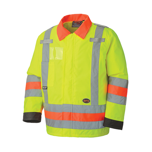 6037 Traffic Control Waterproof Safety Jacket, Polyester, High Visibility Lime-Yellow, X-Small D. Morneault & Fils