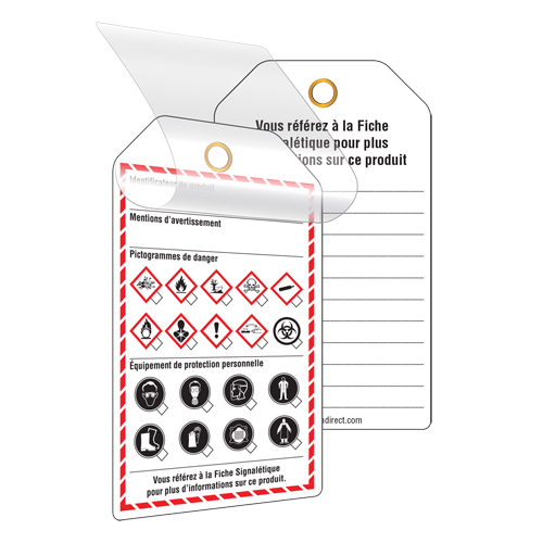 &eacute;tiquettes auto-plastifiantes pour le milieu de travail, Papier cartonn&eacute;, 3-3/8" la x 5-3/4" h, Français D. Morneault & Fils