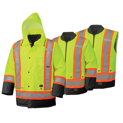5021BB Manteau de s&eacute;curit&eacute; 6 en 1 imperm&eacute;able, Jaune lime haute visibilit&eacute;, 2T-Grand D. Morneault & Fils