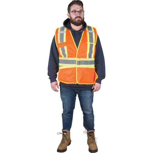 Veste d'arpenteur r&eacute;sistante aux flammes, Orange haute visibilit&eacute;, T-Grand, Polyester D. Morneault & Fils