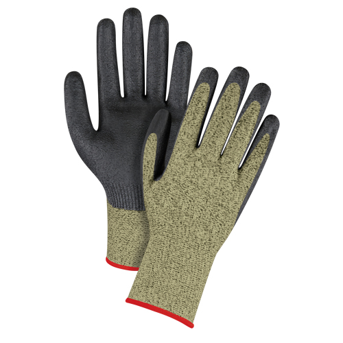 Gants &eacute;lastiques sans coutures r&eacute;sistants &agrave; la coupe noir & jaune, Taille Petit/7, Calibre 13, Rev&ecirc;tement Mousse de nitrile, Enveloppe en Aramide, ASTM ANSI niveau A6 D. Morneault & Fils
