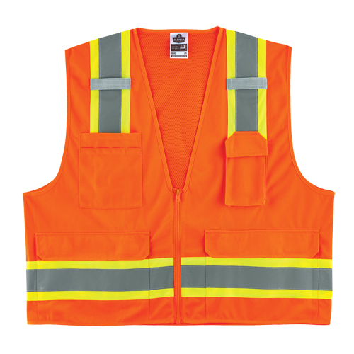 GloWear&reg; 8248Z Two-Tone Surveyors Vest, High Visibility Orange, Medium/Small, Polyester D. Morneault & Fils