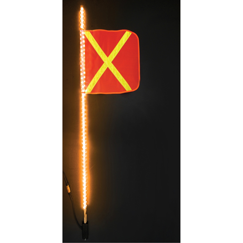 Fanions DEL robustes Safety Whip, Fixation Attelage, Hauteur 5, Orange avec X r&eacute;fl&eacute;chissant D. Morneault & Fils