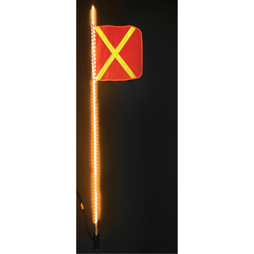 Fanions DEL robustes Safety Whip, Fixation Attelage, Hauteur 6, Orange avec X r&eacute;fl&eacute;chissant D. Morneault & Fils