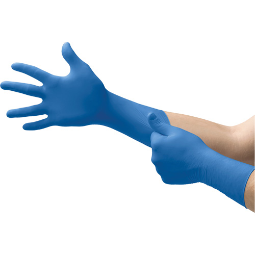 Gants dexamen m&eacute;dical Microflex SafeGrip SG-375, Petit, Latex, 11 mils, Sans poudre, Bleu, Classe 2 D. Morneault & Fils