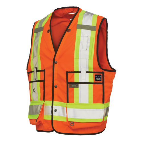 Veste de s&eacute;curit&eacute; pour arpenteur, Orange haute visibilit&eacute;, Grand, Polyester D. Morneault & Fils