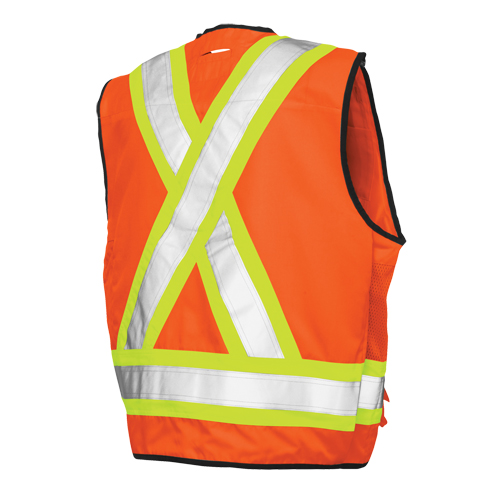 Veste de s&eacute;curit&eacute; pour arpenteur, Orange haute visibilit&eacute;, Grand, Polyester D. Morneault & Fils