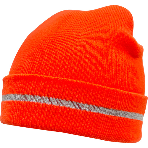 Bonnet en tricot haute visibilit&eacute; avec bande r&eacute;fl&eacute;chissante, Orange haute visibilit&eacute;, Acrylique D. Morneault & Fils