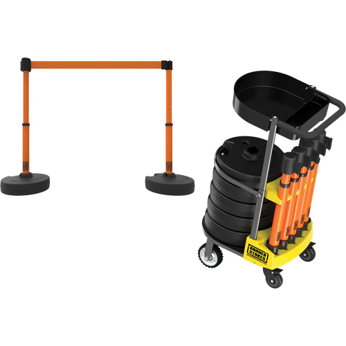 PLUS Barrier Post Cart Kit with Tray, 75' L, Metal, Orange D. Morneault & Fils