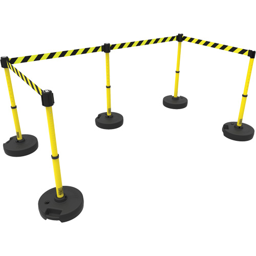 PLUS Barrier Post Set X5, Plastic, 42" H, Yellow Tape, 15' Tape Length D. Morneault & Fils