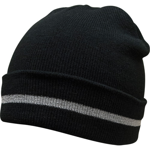 Bonnet en tricot avec bande r&eacute;fl&eacute;chissante argent&eacute;e, Taille unique, Noir D. Morneault & Fils