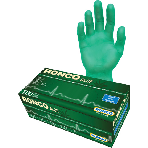 Gants jetables avec alo&egrave;s, Petit, Vinyle, 5 mils, Sans poudre, Vert D. Morneault & Fils