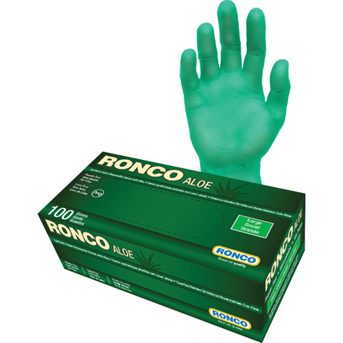 Gants jetables avec alo&egrave;s, Grand, Vinyle, 5 mils, Sans poudre, Vert D. Morneault & Fils
