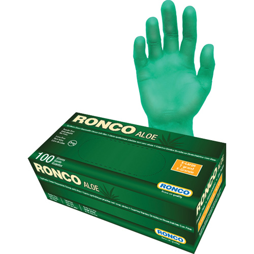Gants jetables avec alo&egrave;s, T-Grand, Vinyle, 5 mils, Sans poudre, Vert D. Morneault & Fils