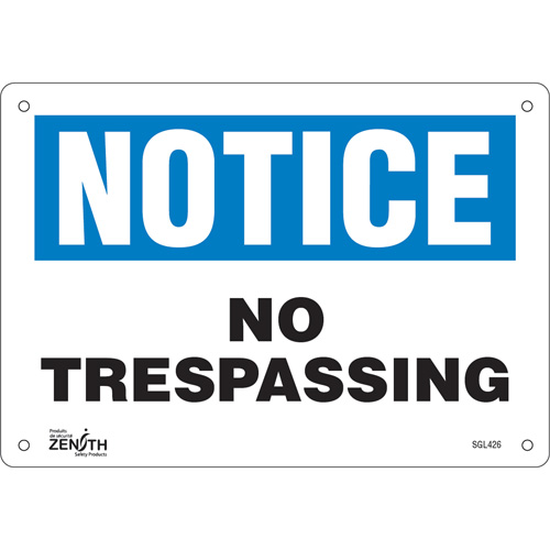 Enseigne No Trespassing, 7" x 10", Plastique, Anglais D. Morneault & Fils