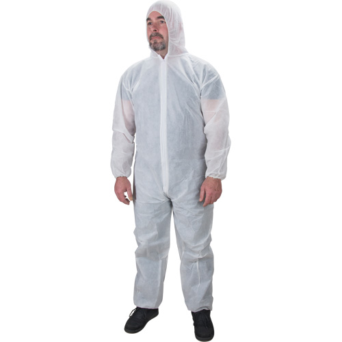 Hooded Coveralls, Medium, White, Polypropylene D. Morneault & Fils