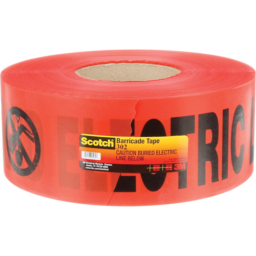 Ruban pour barri&egrave;res pour services publics souterrains Scotch, Anglais, 3" la x 1000' lo, 4 mils, Noir/rouge D. Morneault & Fils
