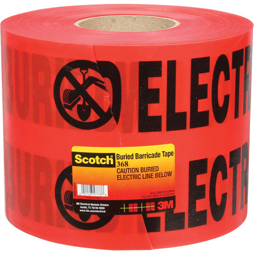 Scotch&reg; Buried Barricade Tape, English, 6" W x 1000' L, 4 mils, Black on Red D. Morneault & Fils