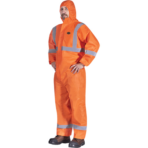 2077 Hooded Coveralls with Reflective Tape, Small, Orange, SMS D. Morneault & Fils