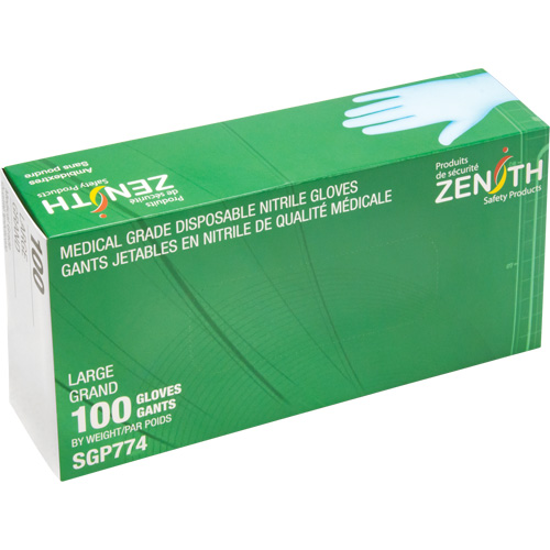 Puncture-Resistant Medical-Grade Disposable Gloves, Large, Nitrile, 4.5-mil, Powder-Free, Blue, Class 2 D. Morneault & Fils