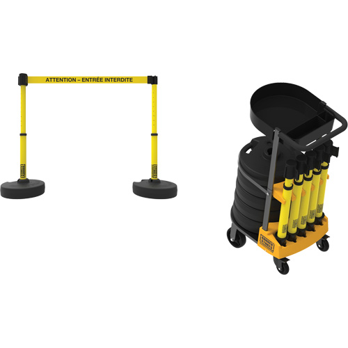 Plus Portable Barrier System Cart Package with Tray, 75' L, Metal/Plastic, Yellow D. Morneault & Fils