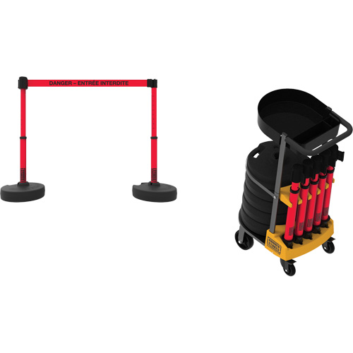 Plus Portable Barrier System Cart Package with Tray, 75' L, Metal/Plastic, Red D. Morneault & Fils