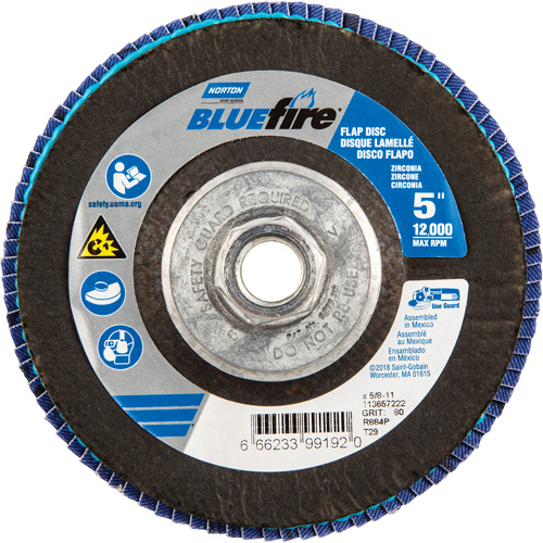 Disque &agrave; lamelles BlueFire, 5" x 5/8"-11, Type 29, Grain 80, Alumine de zirconium D. Morneault & Fils