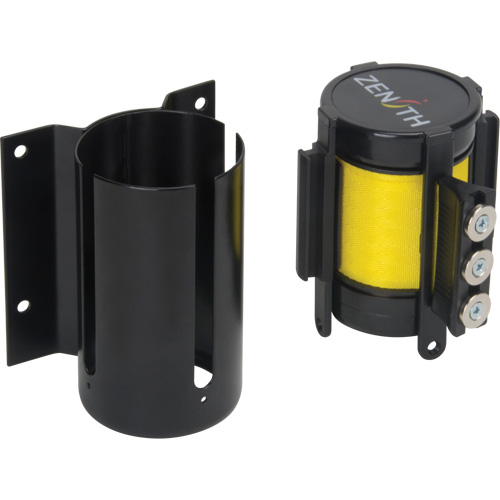 Barri&egrave;re &agrave; fixation murale avec ruban magn&eacute;tique, Acier, Fixation par vis, 12', Ruban Jaune D. Morneault & Fils