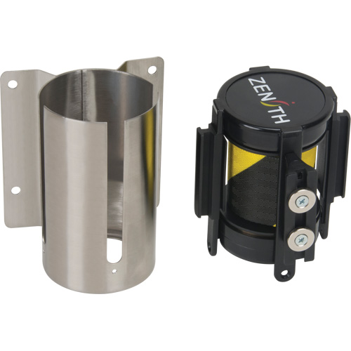 Wall Mount Barrier with Magnetic Tape, Steel, Screw Mount, 7', Black and Yellow Tape D. Morneault & Fils