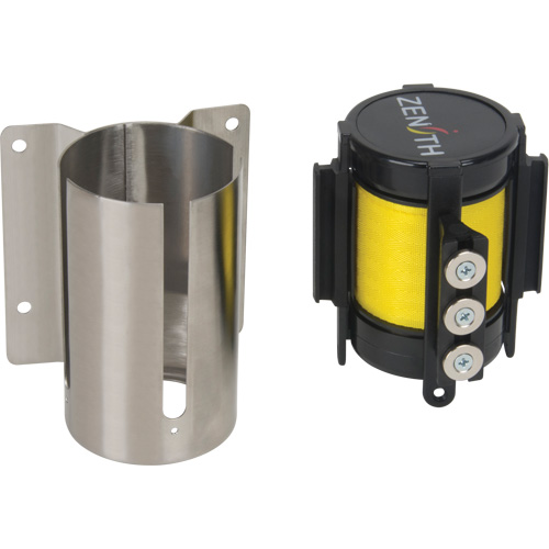 Barri&egrave;re &agrave; fixation murale avec ruban magn&eacute;tique, Acier, Fixation par vis, 12', Ruban Jaune D. Morneault & Fils