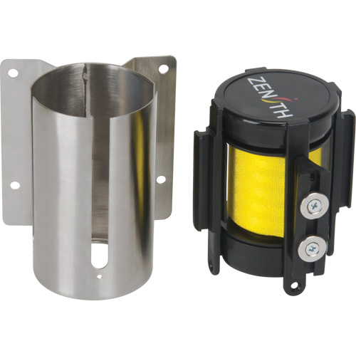 Wall Mount Barrier with Magnetic Tape, Steel, Screw Mount, 7', Yellow Tape D. Morneault & Fils