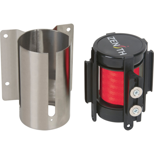 Barri&egrave;re &agrave; fixation murale avec ruban magn&eacute;tique, Acier, Fixation par vis, 7', Ruban Rouge D. Morneault & Fils