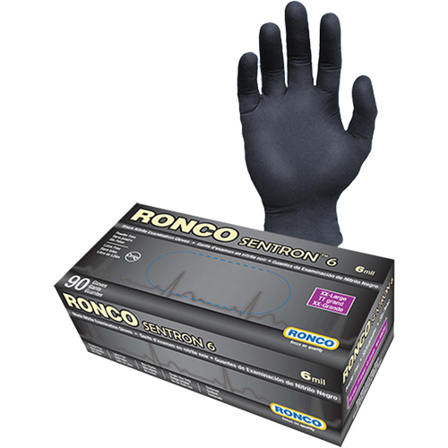 Gants d'examen jetables Sentron 6, 2T-Grand, Nitrile, 6 mils, Sans poudre, Noir, Classe 2 D. Morneault & Fils