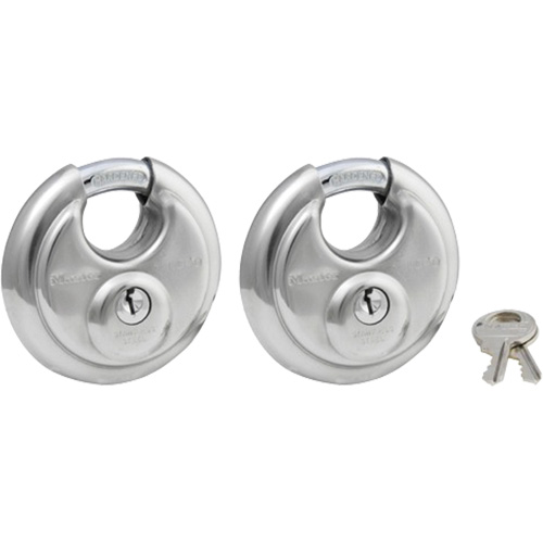 Shrouded Disc Padlocks, Silver, Keyed Alike, Stainless Steel, 2-3/4" Width D. Morneault & Fils