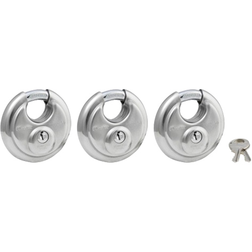 Shrouded Disc Padlock, Silver, Keyed Alike, Stainless Steel, 2-3/4" Width D. Morneault & Fils