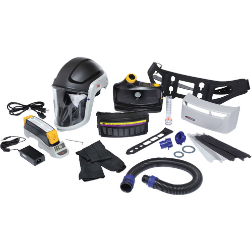 Trousse de respirateur d&eacute;puration dair propuls&eacute; pour lindustrie lourde Versaflo, Capuchon & visi&egrave;re, Pile Lithium-ion D. Morneault & Fils