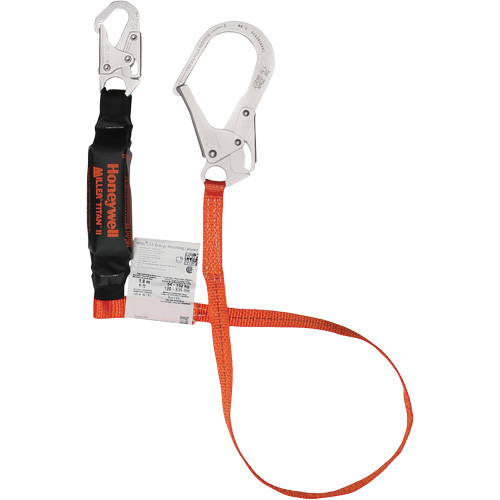 Titan Shock-Absorbing Lanyard, 6', Locking Rebar Hook Center, Locking Snap Hook Leg Ends, Polyester D. Morneault & Fils